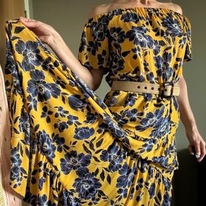 Olivaceous Maxi Off Shoulder Floral Dress